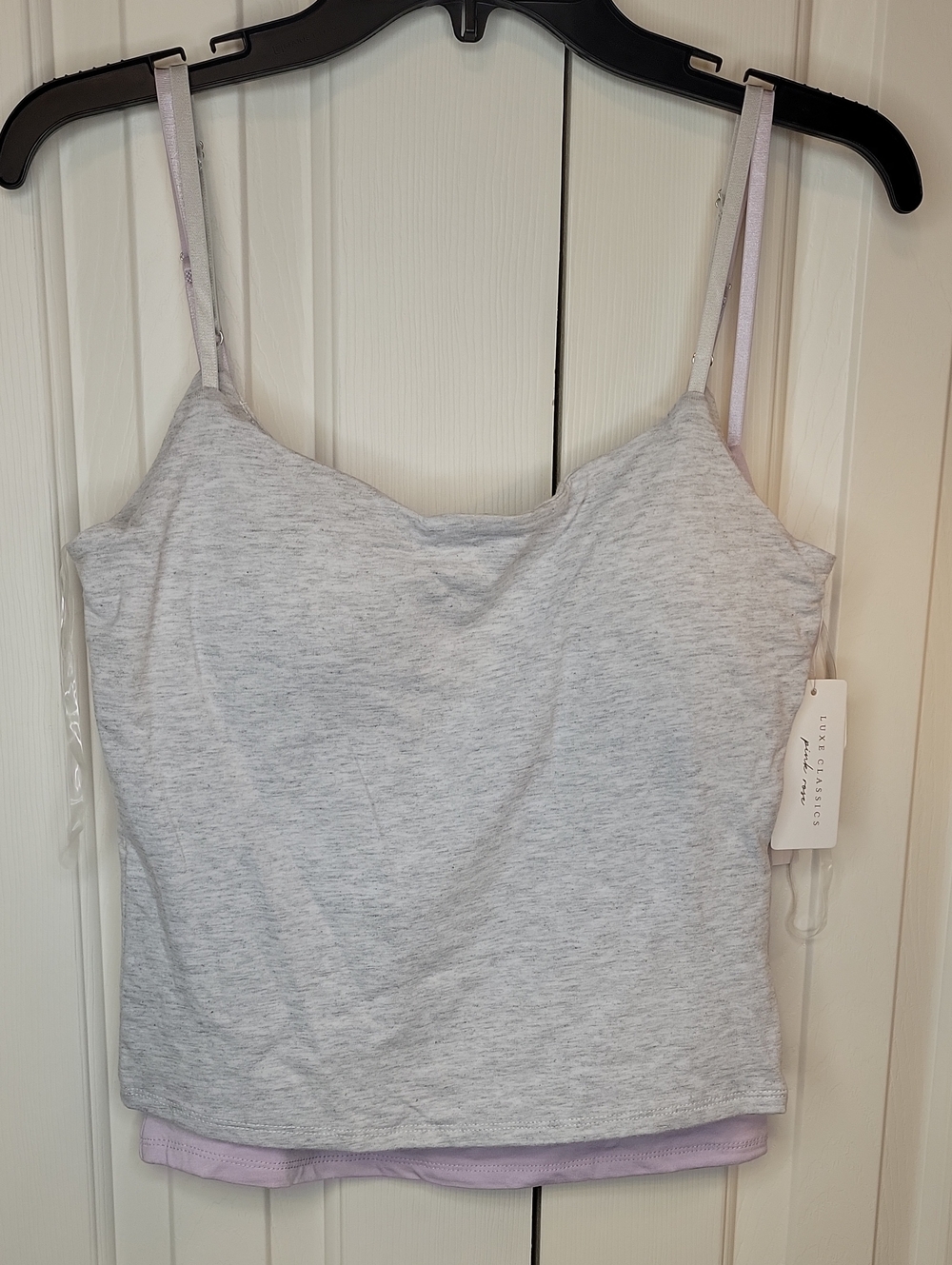 Pink Rose Heather Gray Camisole with Lilac Trim